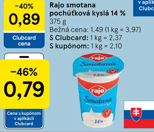 Rajo Smotana pochúťková kyslá 14%