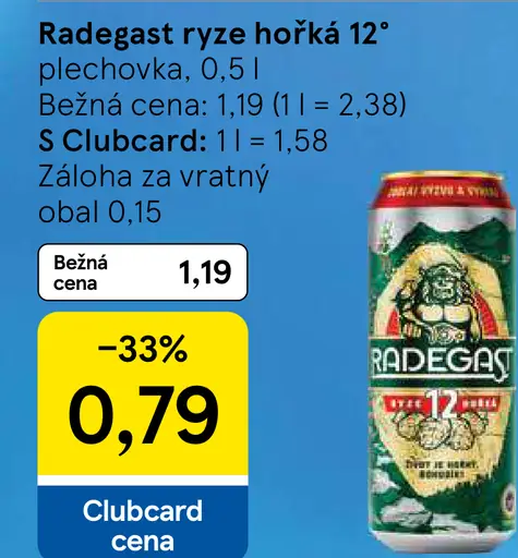 Radegast ryze hořké 12° plechovka
