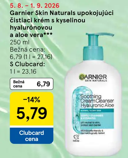 Garnier Skin Naturals upokojujúci čistiaci krém s kyselinou hyalurónovou a aloe vera