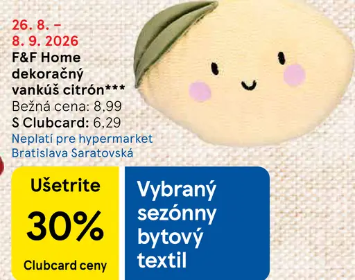 F&F Home dekoračný vankúš citrón