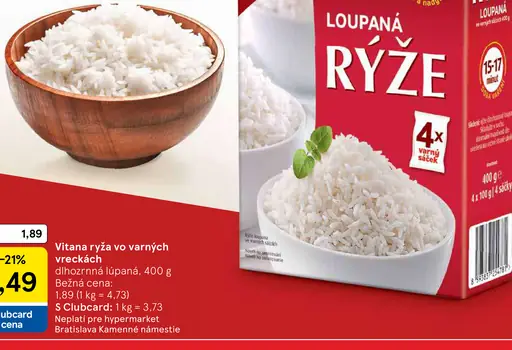 Vitana ryža vo varných vreckách, dlhozrnná lúpaná