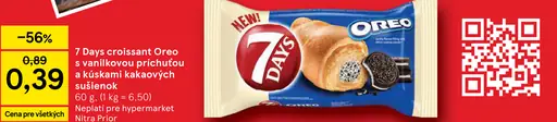7 Days Croissant Oreo s vanilkovou príchuťou a kúskami kakaových sušienok