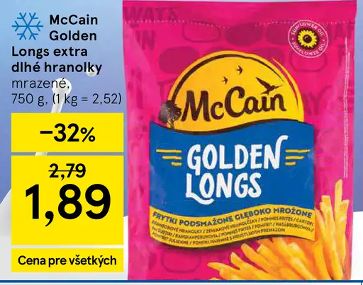 McCain Golden Longs extra dlhé hranolky mrazené