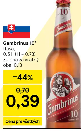 Gambrinus 10° svetlé pivo vo fľaši