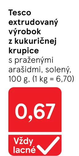 Tesco extrudovaný výrobok z kukuričnej krupice s praženými solenými arašidmi