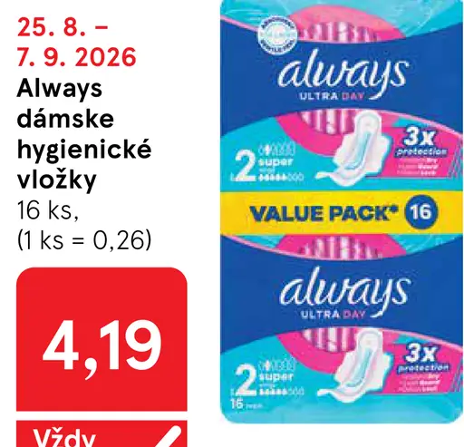 Always Dámske hygienické vložky