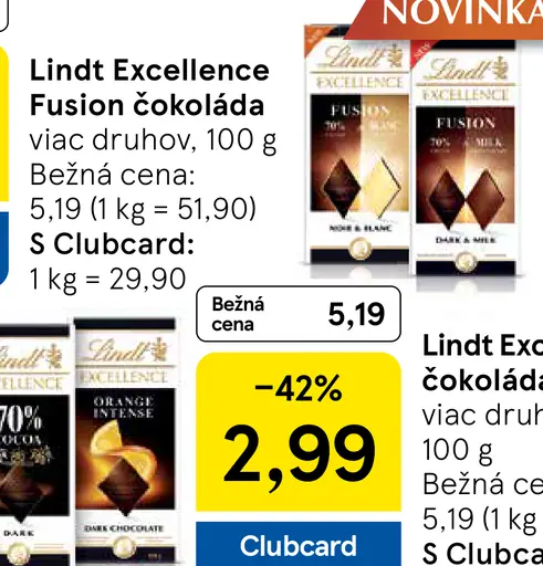 Lindt Excellence Fusion čokoláda