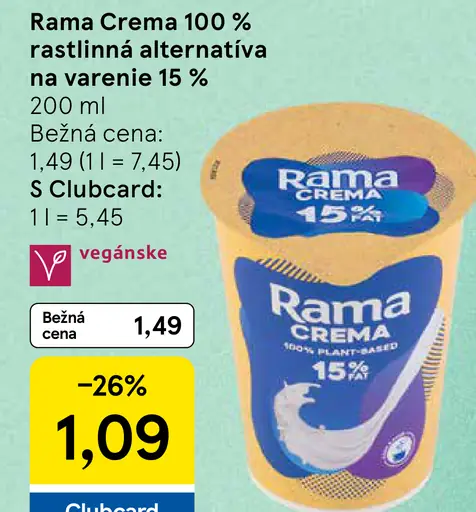 Rama Crema 100 % rastlinná alternatíva na varenie 15 %