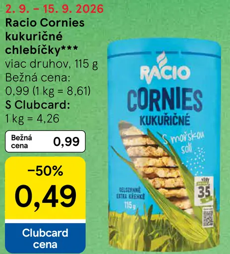 Racio Cornies kukuričné chlebíčky – vybrané druhy