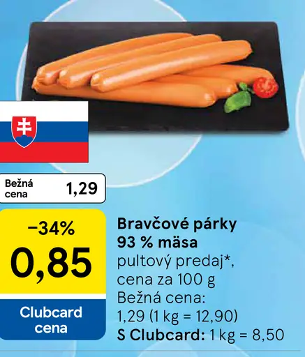 Bravčové párky 93 % mäsa