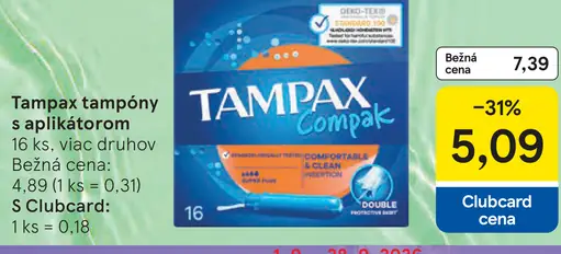 Tampax Compak tampóny s aplikátorom