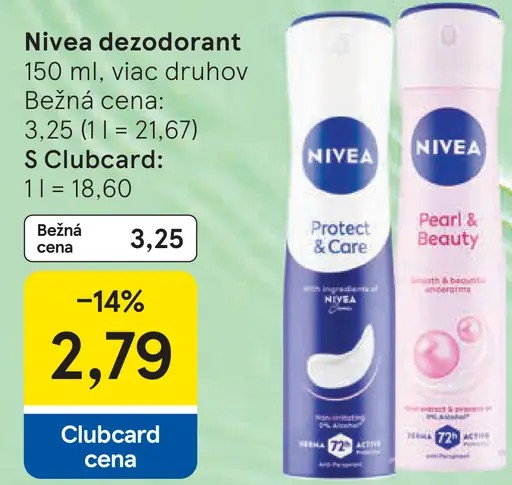 Nivea dezodorant – Protect & Care, Pearl & Beauty, viac druhov