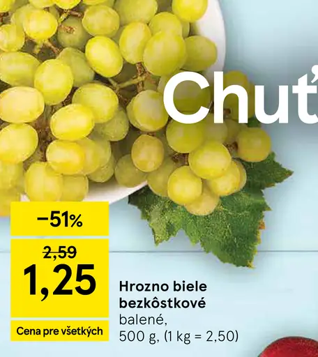 Hrozno biele bezkôstkové balené