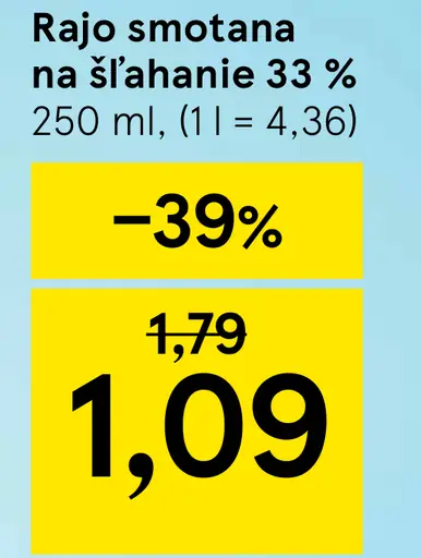 Rajo Smotana na šľahanie 33%