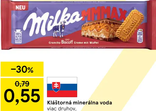 Milka Biscoff mliečna čokoláda s oplátkou a karamelizovanými sušienkami Biscoff, mliečna náplň