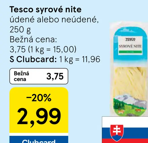 Tesco syrové nite údené alebo neúdené