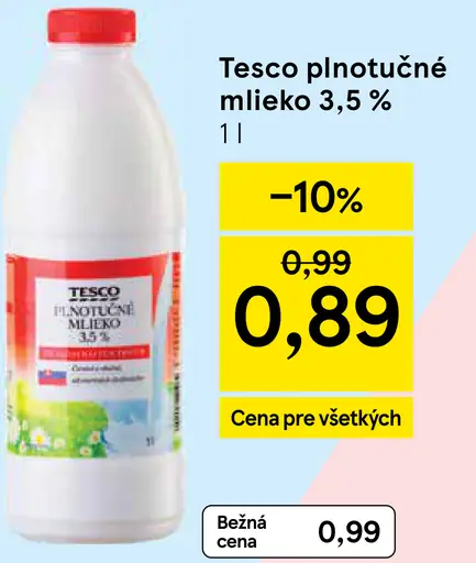 Tesco plnotučné mlieko 3,5 %