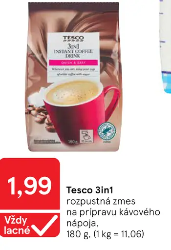Tesco 3in1 rozpustná zmes na prípravu kávového nápoja
