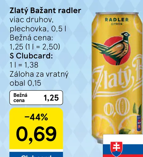 Zlatý Bažant radler plechovka