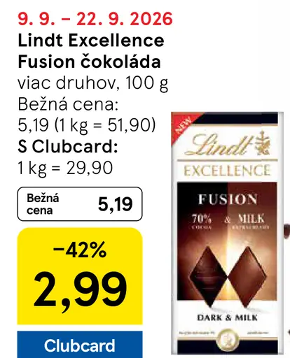 Lindt Excellence Fusion čokoláda