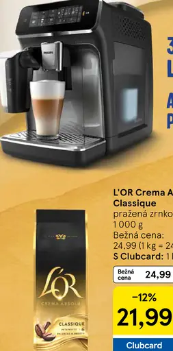 L'OR Crema Absolu Classique káva pražená zrnková