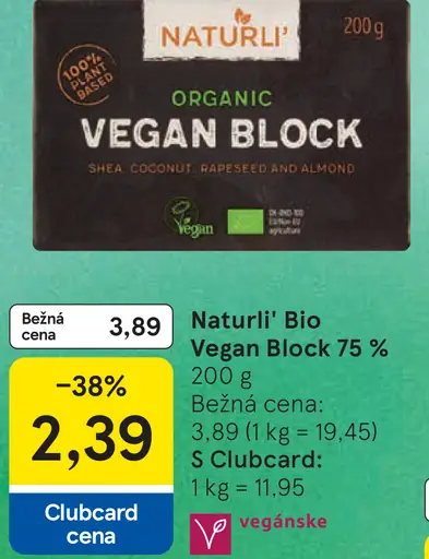 Naturli' Bio Vegan Block 75 %