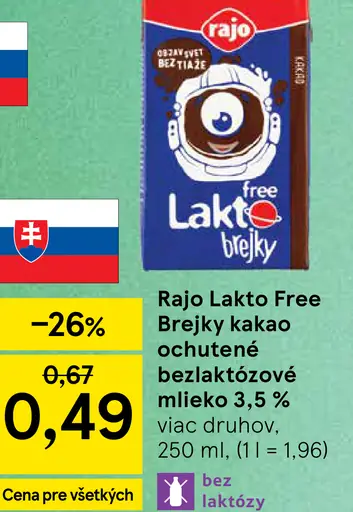Rajo Lakto Free Brejky kakao ochutené bezlaktózové mlieko 3,5 %