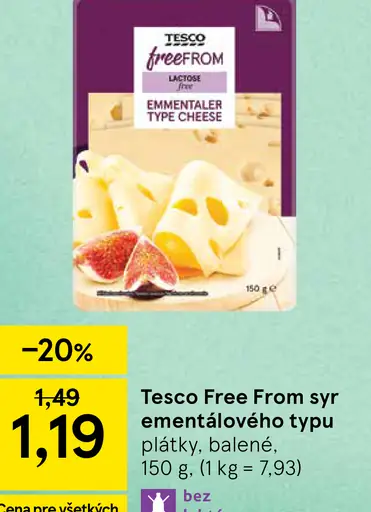 Tesco Free From syr ementálového typu, plátky, balené