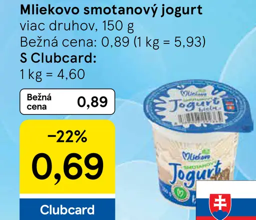 Mliečivo smotanový jogurt, viac druhov
