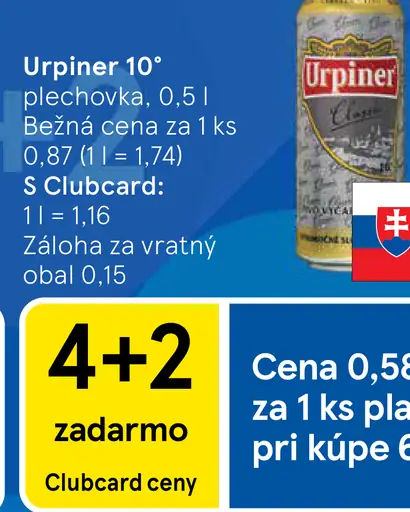 Urpiner 10° pivo plechovka