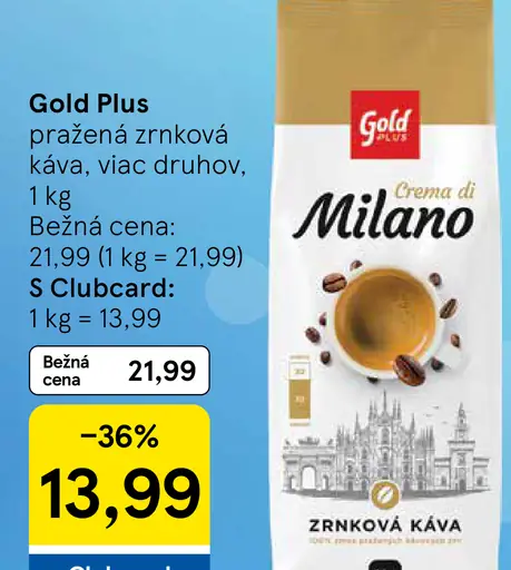 Gold Plus Milano zrnková káva