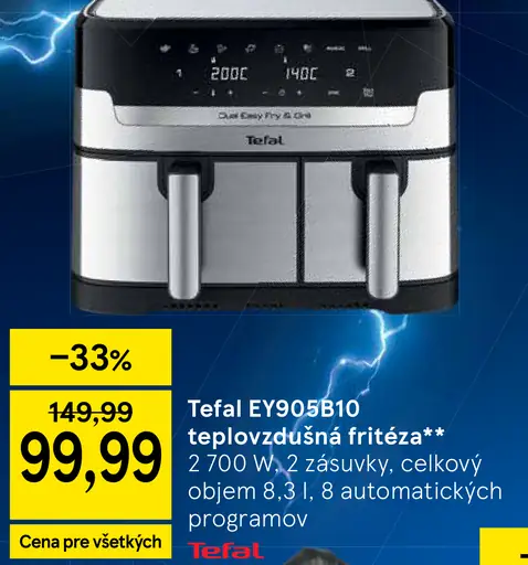 Tefal EY905B10 teplovzdušná fritéza s dvoma zásuvkami