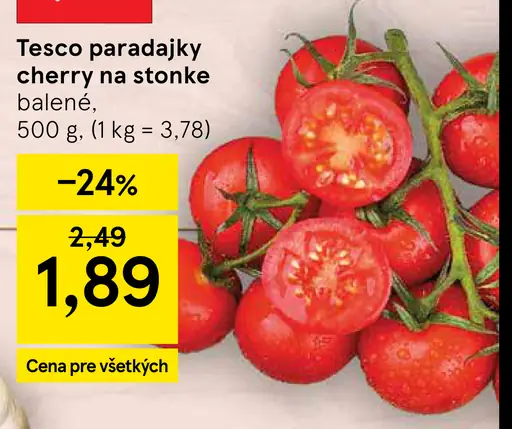 Tesco paradajky cherry na stopke