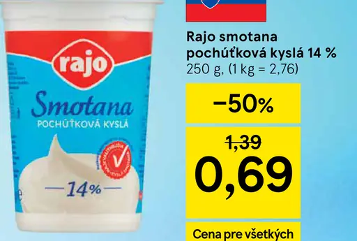 Rajo Smotana pochúťková kyslá 14%