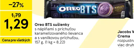 Oreo BTS sušienky s náplňami s príchuťou karamelizovaného lievanca a s vanilkovou príchuťou