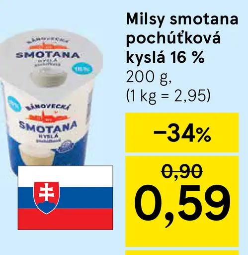 Milsy Smotana pochúťková kyslá 16%