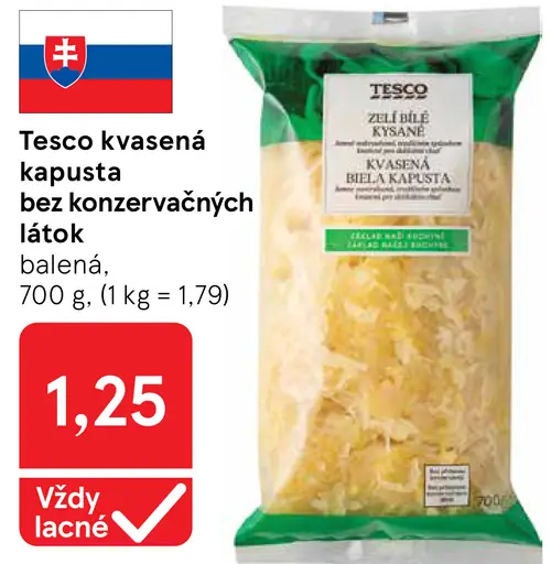 Tesco kysaná kapusta bez konzervačných látok