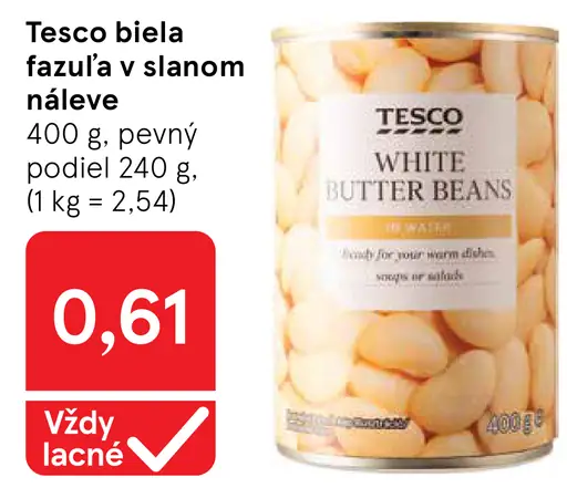 Tesco biela fazuľa v slanom náleve