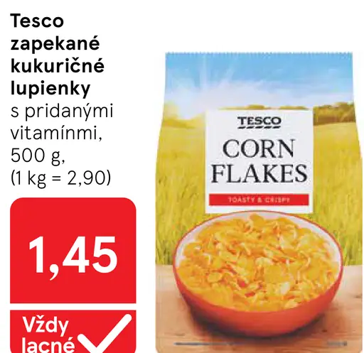Tesco zapekané kukuričné lupienky s pridanými vitamínmi
