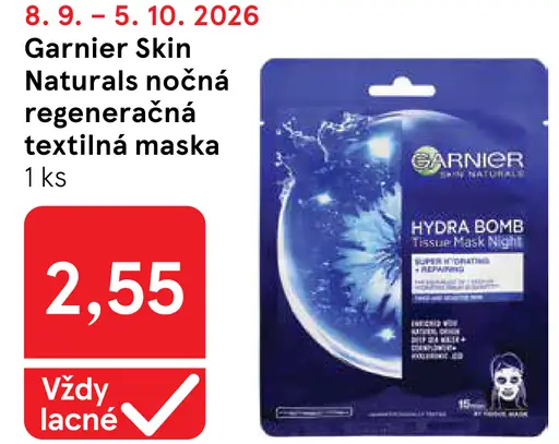 Garnier Skin Naturals nočná regeneračná textilná maska
