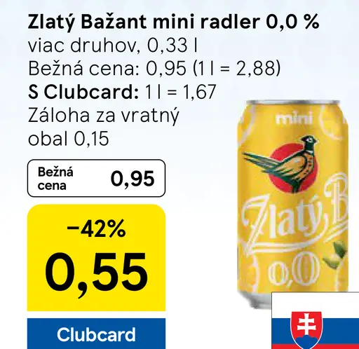 Zlatý Bažant mini radler 0,0 % rôzne druhy
