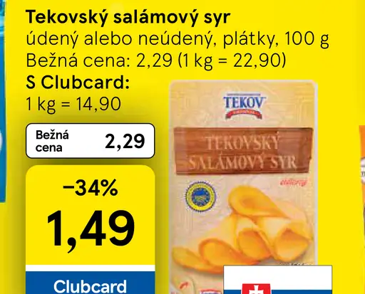 Tekovský salámový syr údený alebo neúdený