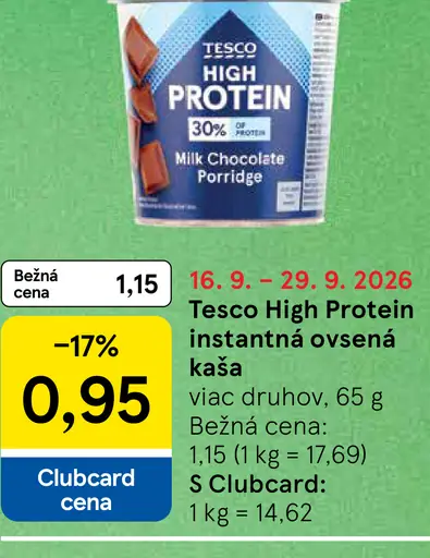 Tesco High Protein instantná ovsená kaša
