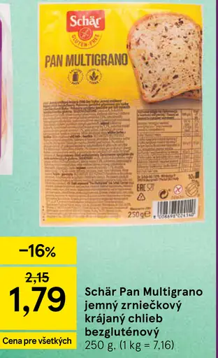 Schär Pan Multigrano jemný zrniečkový krájaný chlieb bezgluténový
