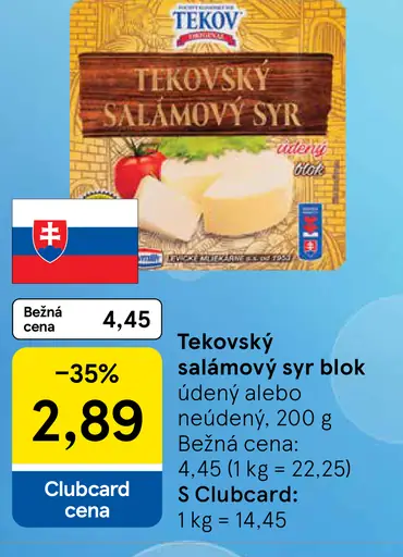 Tekovský salamový syr blok – údený alebo neúdený
