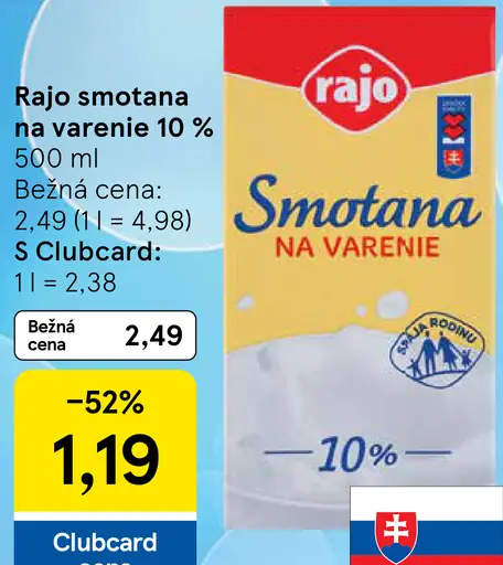 Rajo Smotana na varenie 10%