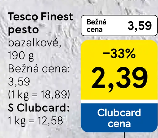 Tesco Finest bazalkové pesto zo sušených paradajok, z bazalky a talianskych tvrdých syrov