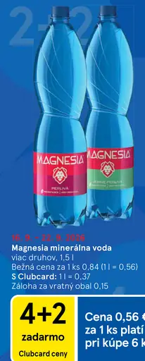 Magnesia perlivá, neperlivá alebo jemne perlivá prírodná minerálna voda