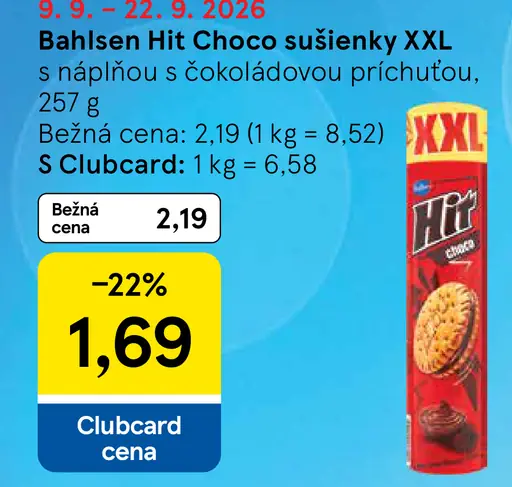 Bahlsen Hit Choco sušienky s náplňou s čokoládovou príchuťou