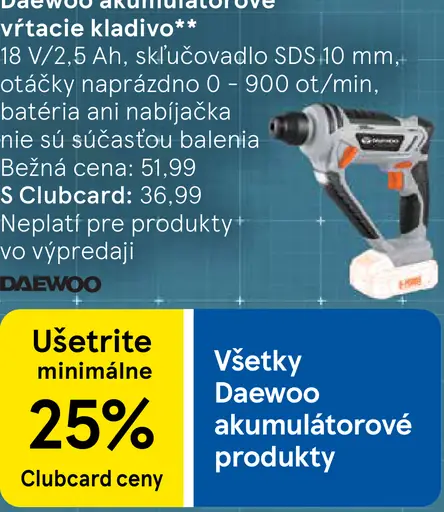 Daewoo akumulátorové vŕtacie kladivo SDS